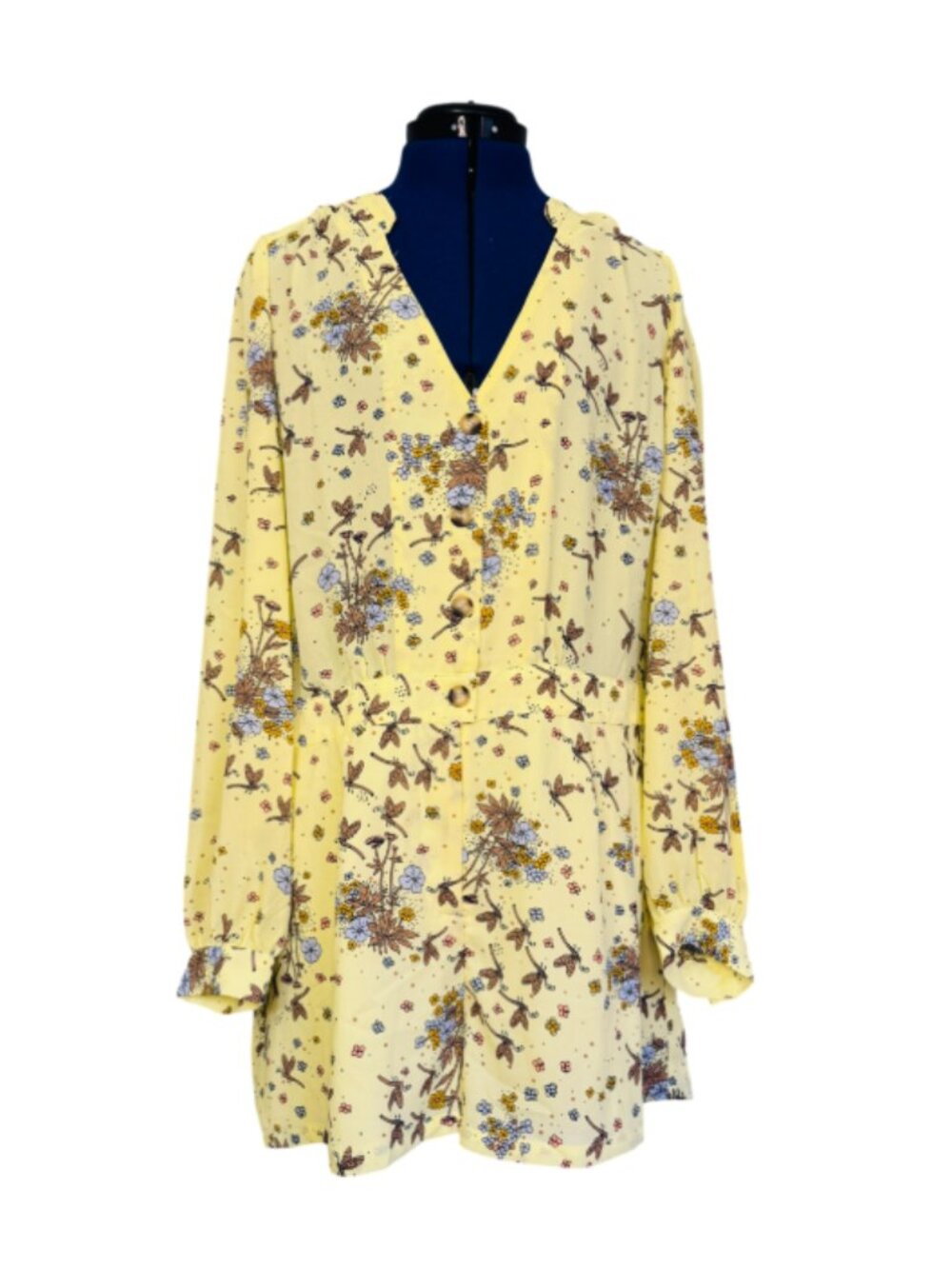 Modcloth Yellow Dragonfly Long Sleeve Romper NWT